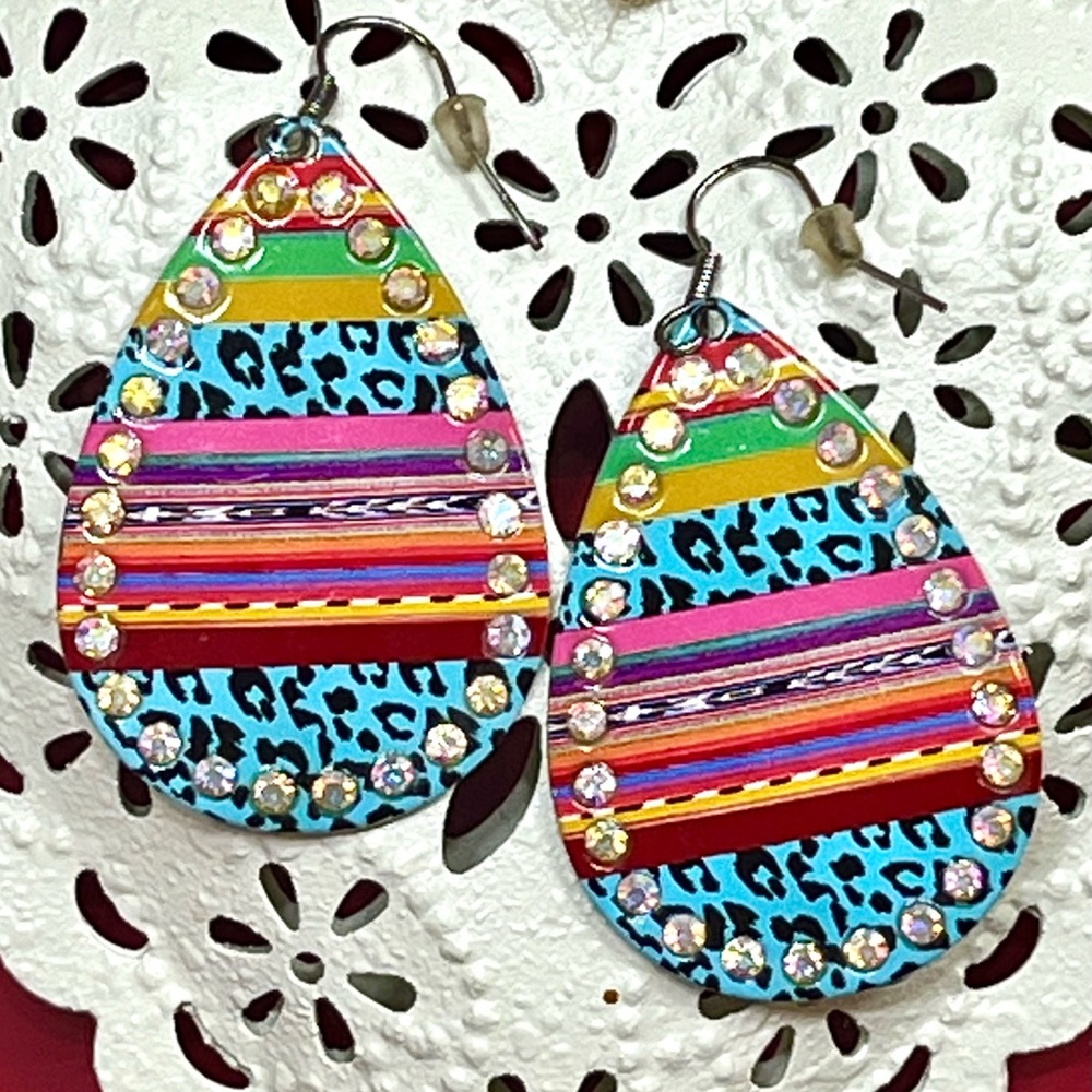 Serape Earrings with Rhinestones